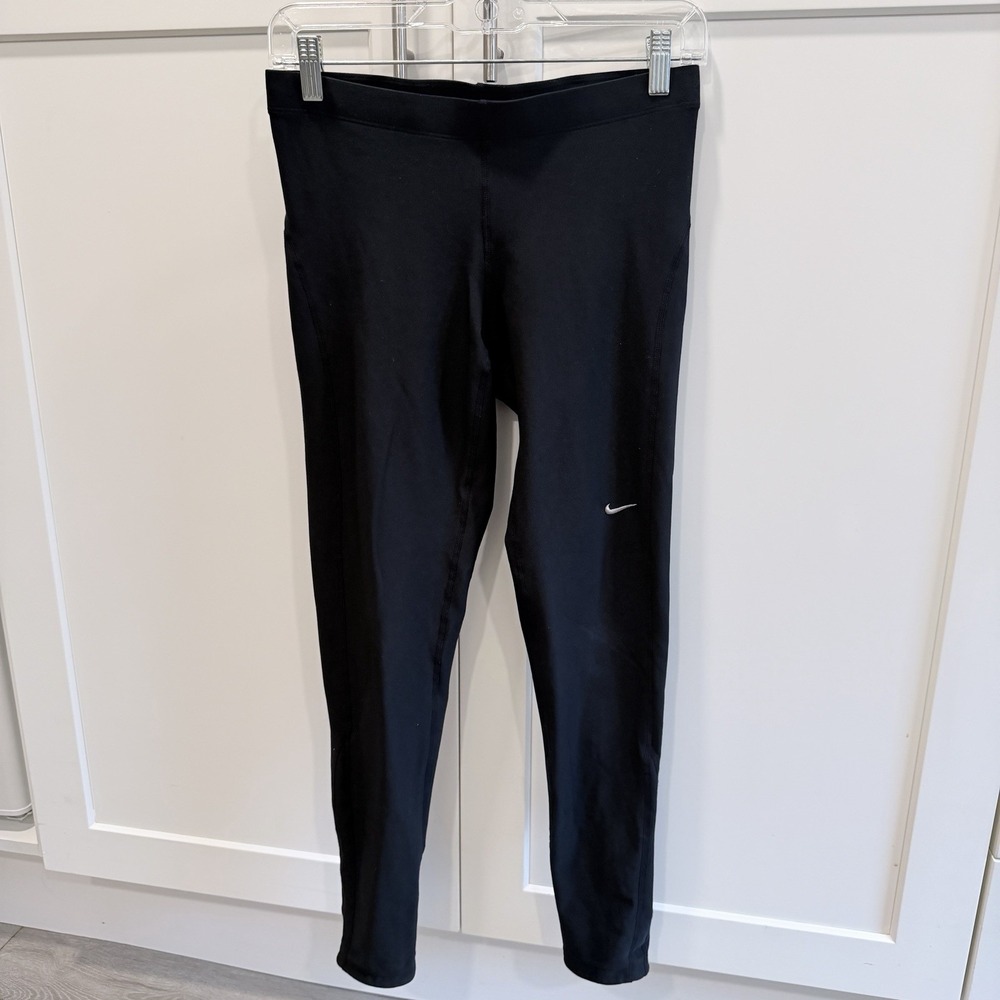 Nike Dri-FIT Women's Mid Rise Running Leggings M Black Ankle Zip Pocket Workout